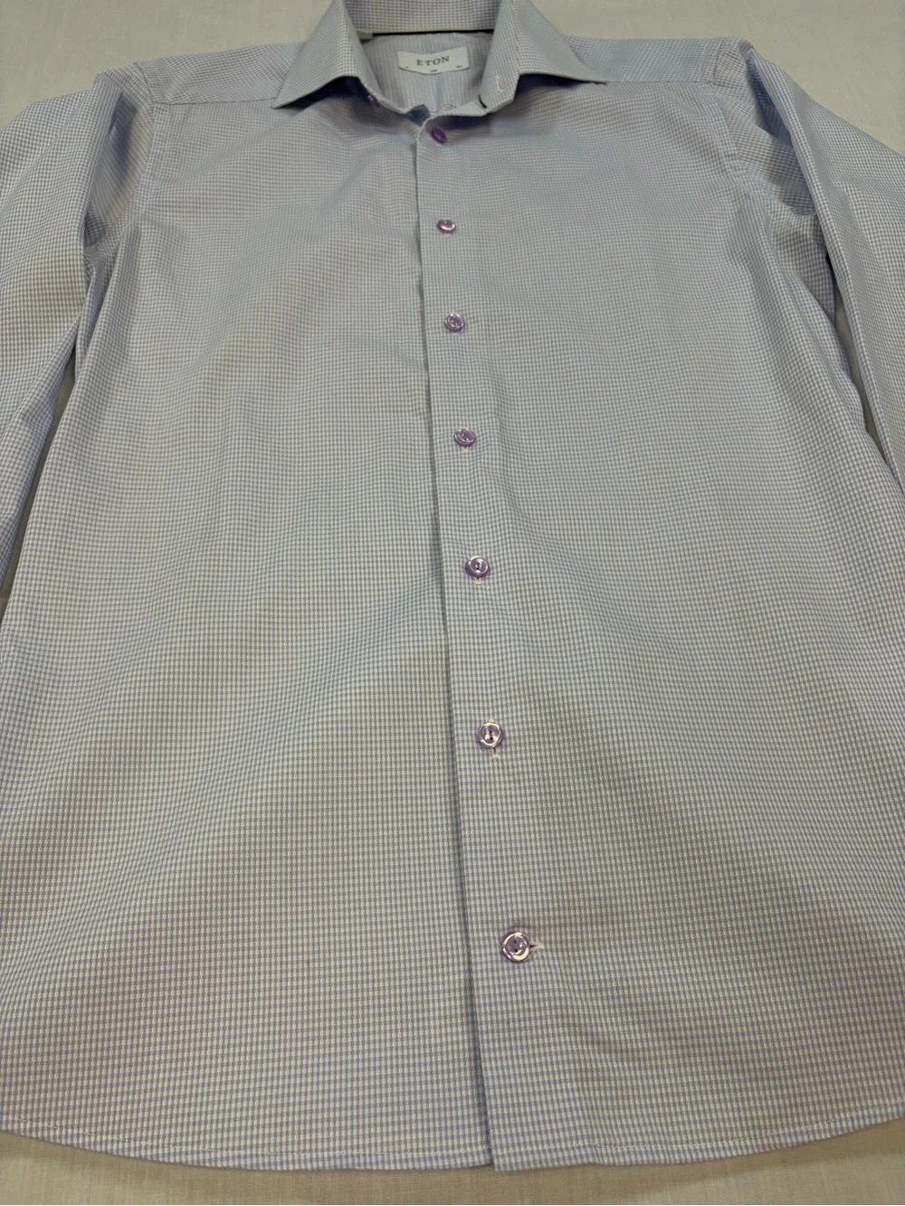 Eton Men's Slim-Fit Blue Micro Check Dobby Dress Shirt Size 14.5 | 37 LS Cotton